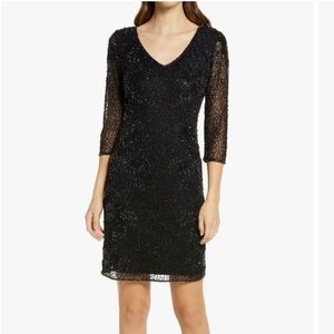 Pisarro Nights Womens Beaded V-Neck Cocktail Dress Black Size 6